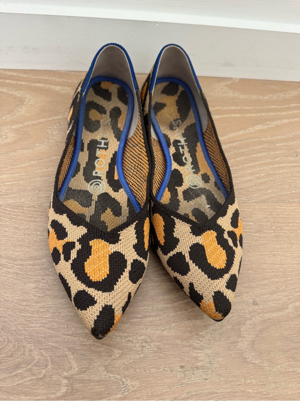Rothy’s Leopard Knit Pointed-Toe Flats in Brown/Black/Gold Size 7
